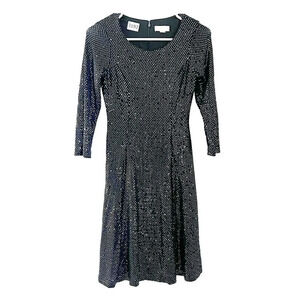 Calvin Klein Womens Black A Line Dress 2 Sequin Pleated Long Sleeve Semi-Formal